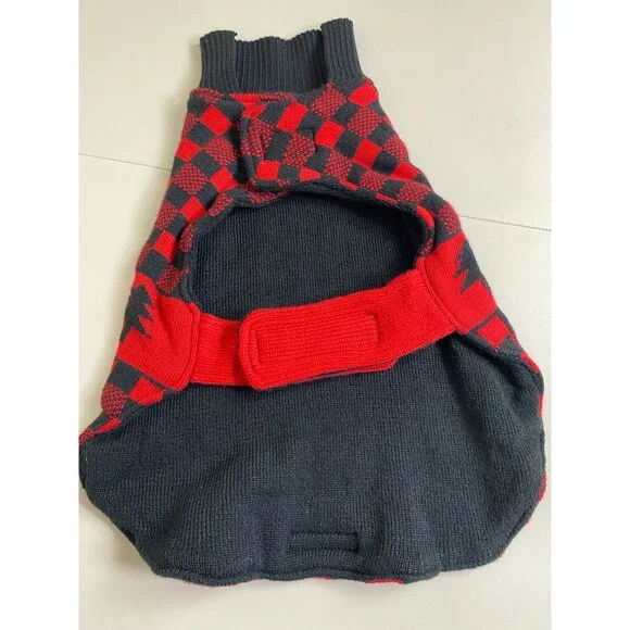NEW Eddie Bauer Pet Red Black Buffalo Plaid Dog Sweater Size Large Holiday - Picture 2 of 12